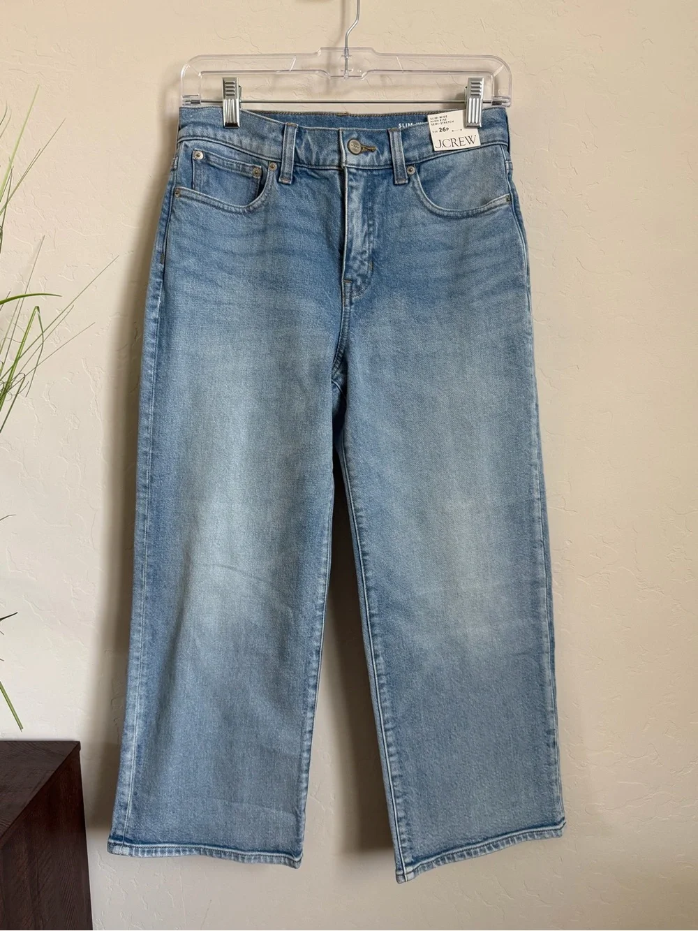 J.Crew NWT Slim Wide High Rise Jeans 26P Petite Light Wash Semi Stretch